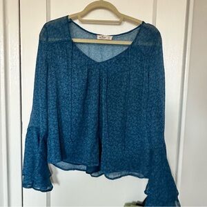 Hollister Blue Blouse with Bell Sleeves